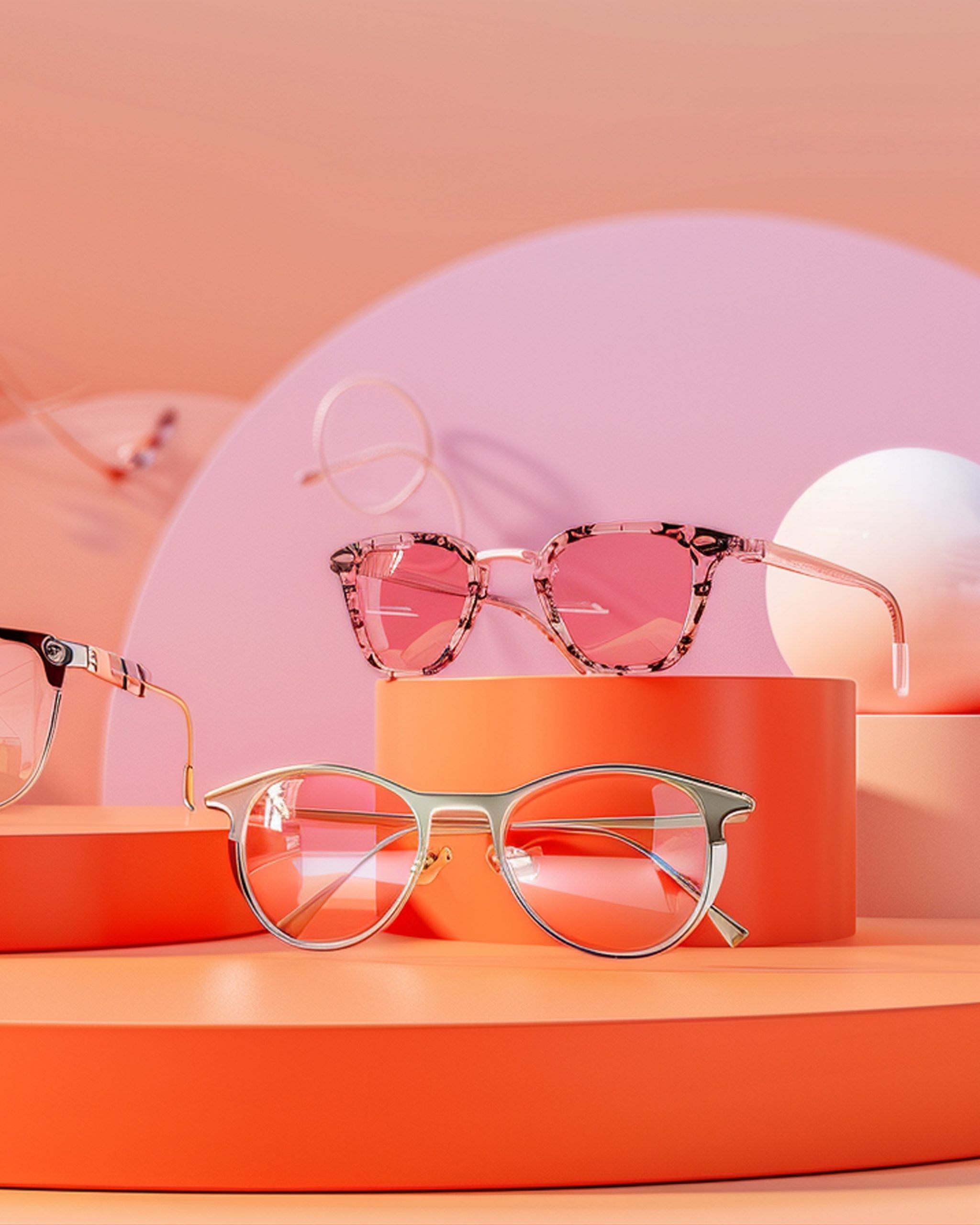 eyeglasses displayed on orange circle